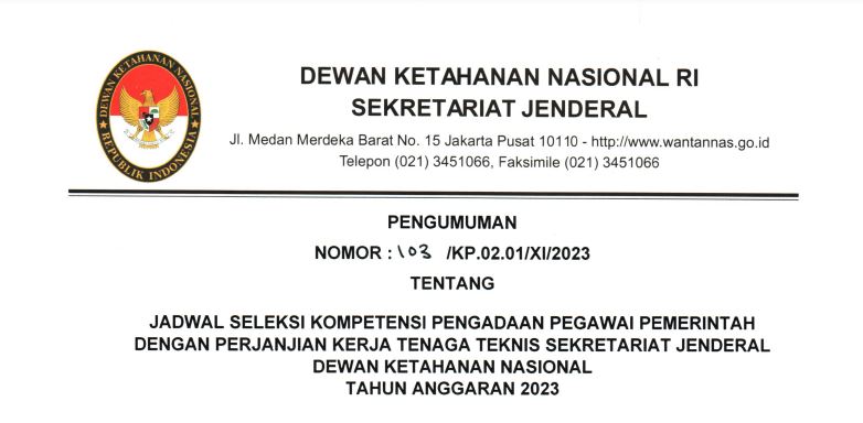 Jadwal Seleksi Kompetensi Pengadaan Pegawai Pemerintah Dengan Perjanjian Kerja Tenaga Teknis Sekretariat Jenderal Dewan